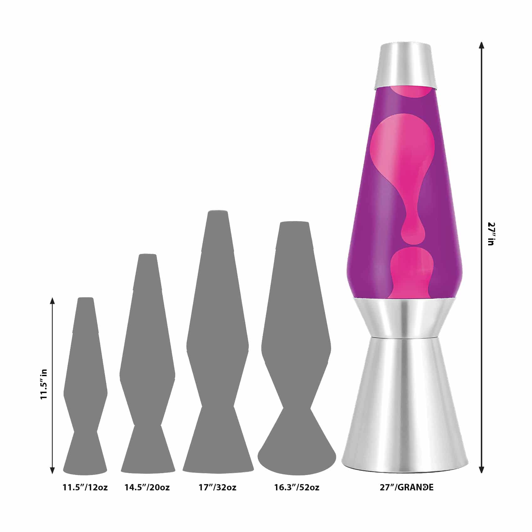 27" LAVA� Lamp Grande - Pink/Purple/Silver Size Comparison